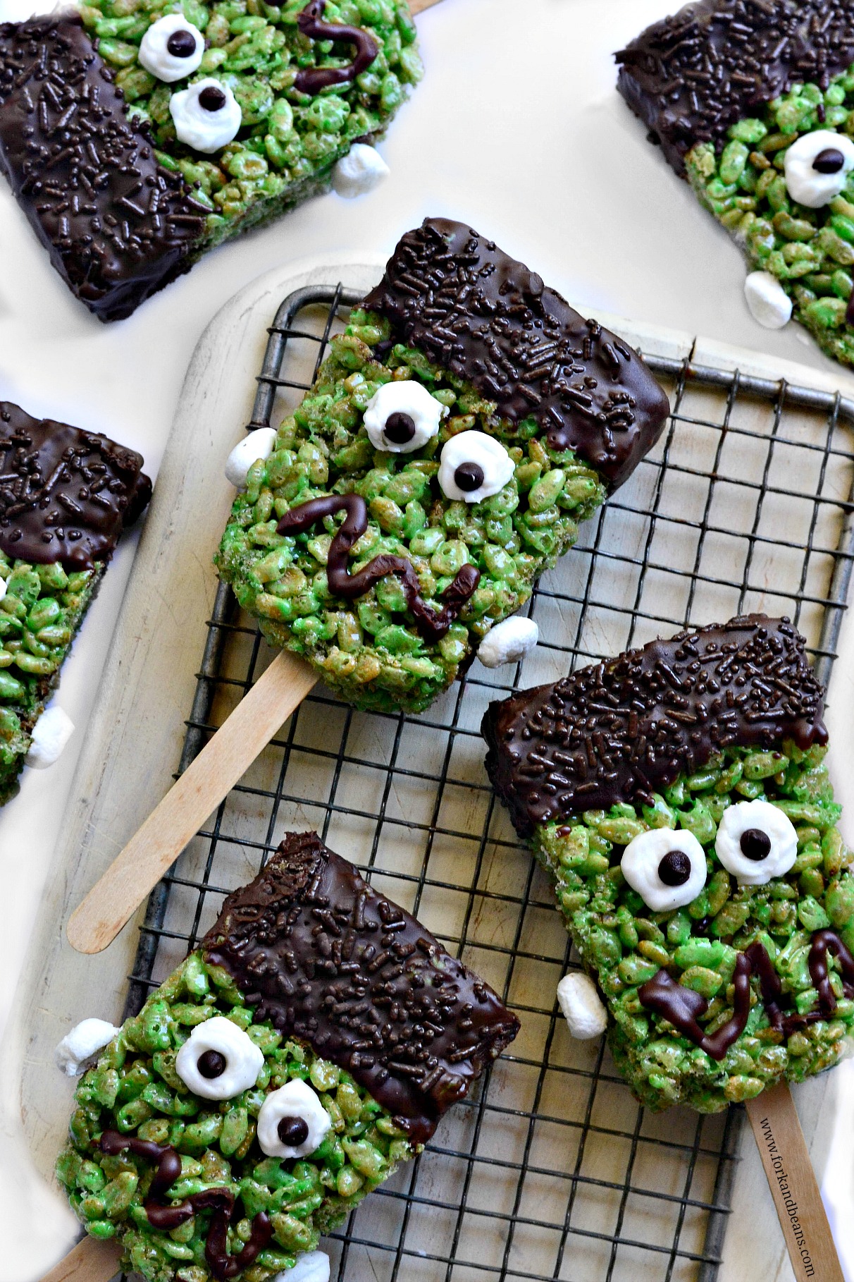 Frankenstein Rice Krispie Treats
 Frankenstein Brown Rice Krispie Treats Fork and Beans